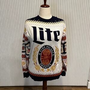 MILLER LITE Men's Holiday Sweater Size M In Fair Isle
